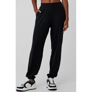 Alo Waffle Weekend Escape Joggers Black High-Rise Waist Thermal Sweats Sweatpant